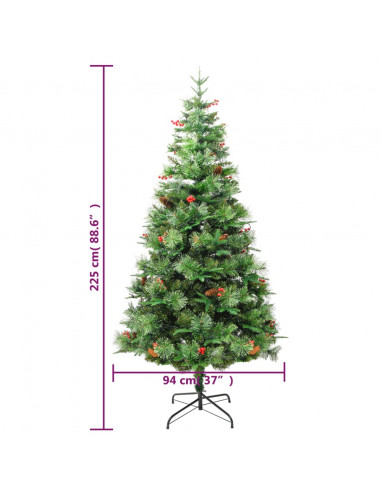 Albero di Natale Preilluminato con Pigne Verde 225 cm PVC e PE