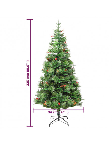 Albero di Natale Preilluminato con Pigne Verde 225 cm PVC e PE