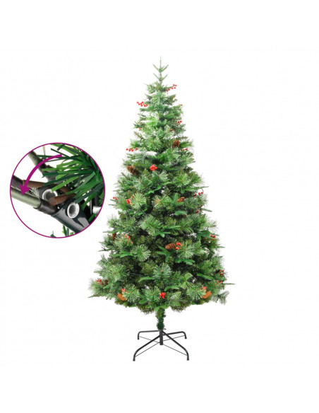 Albero di Natale Preilluminato con Pigne Verde 225 cm PVC e PE