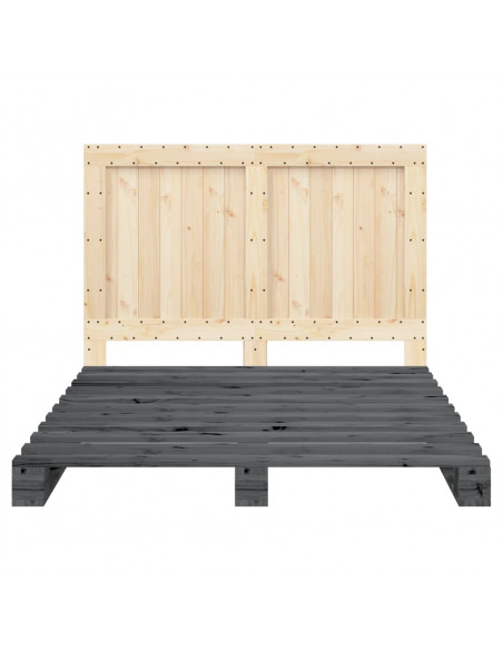 Giroletto con Testiera Grigio 140x200 cm Legno Massello di Pino