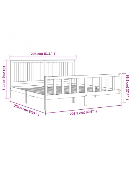 Giroletto con Testiera Grigio 200x200 cm Legno Massello di Pino