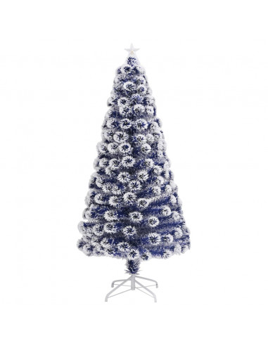Albero Natale Preilluminato Bianco e Blu 120 cm in Fibra Ottica