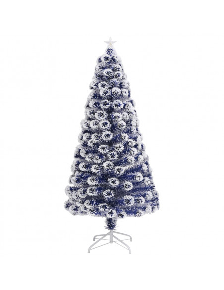 Albero Natale Preilluminato Bianco e Blu 120 cm in Fibra Ottica