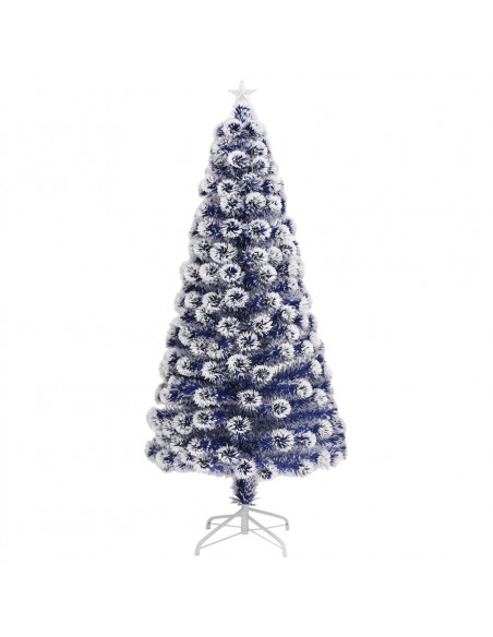 Albero Natale Preilluminato Bianco e Blu 150 cm in Fibra Ottica