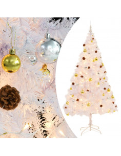 Albero di Natale Preilluminato con Palline Bianco 210 cm 2