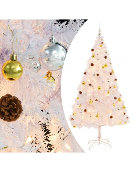 Albero di Natale Preilluminato con Palline Bianco 210 cm