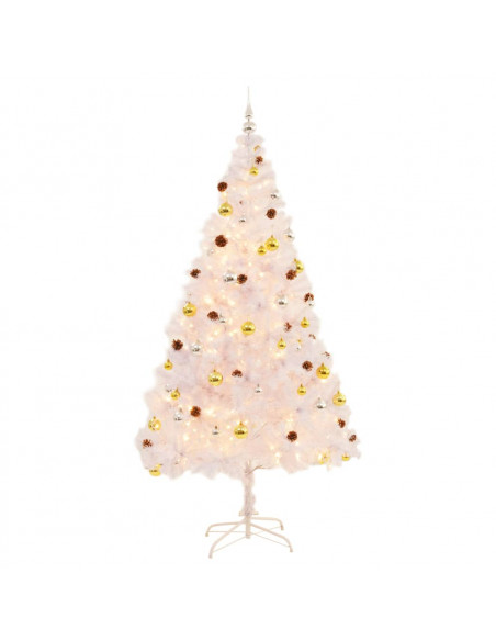 Albero di Natale Preilluminato con Palline Bianco 210 cm
