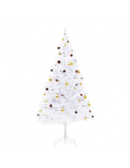 Albero di Natale Preilluminato con Palline Bianco 210 cm