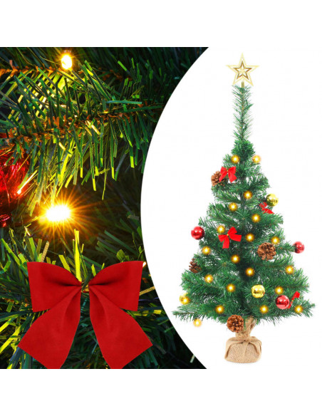 Albero di Natale Preilluminato con Palline Verde 64 cm