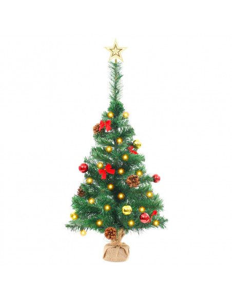 Albero di Natale Preilluminato con Palline Verde 64 cm