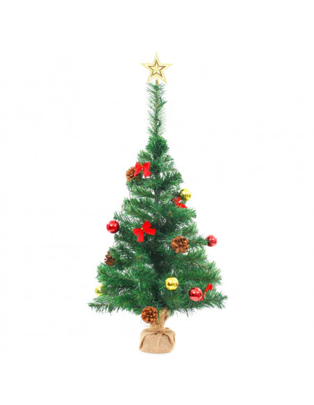 Albero di Natale Preilluminato con Palline Verde 64 cm