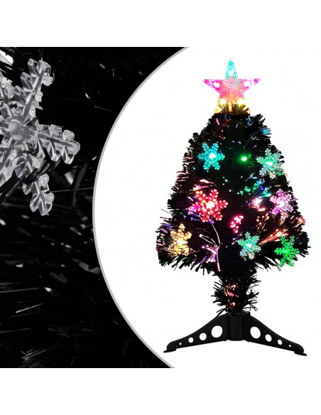 Albero di Natale con Fiocchi di Neve LED Nero 64cm Fibra Ottica