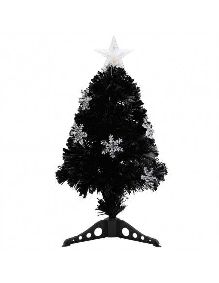 Albero di Natale con Fiocchi di Neve LED Nero 64cm Fibra Ottica