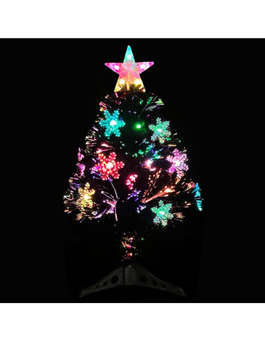 Albero di Natale con Fiocchi di Neve LED Nero 64cm Fibra Ottica