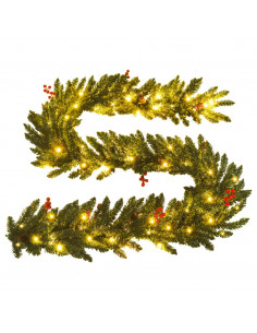 Alberi di Natale Artificiali 2 pz con Corona, Ghirlanda e LED 2