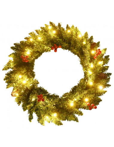 Alberi di Natale Artificiali 2 pz con Corona, Ghirlanda e LED