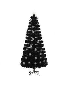 Albero Natale con Fiocchi di Neve a LED Nero 180cm Fibra Ottica 2
