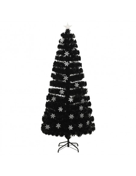 Albero Natale con Fiocchi di Neve a LED Nero 180cm Fibra Ottica