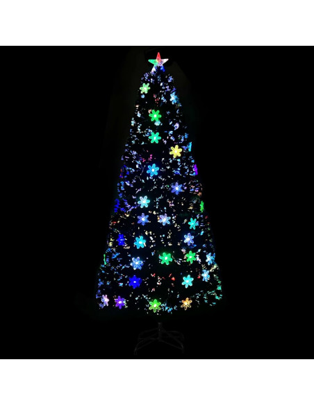 Albero Natale con Fiocchi di Neve a LED Nero 180cm Fibra Ottica