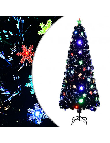 Albero Natale con Fiocchi di Neve a LED Nero 240cm Fibra Ottica