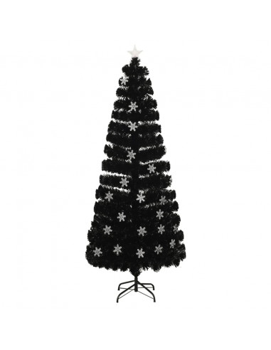 Albero Natale con Fiocchi di Neve a LED Nero 240cm Fibra Ottica