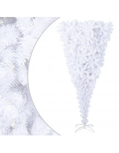 Albero di Natale Artificiale Capovolto con Base Bianco 210 cm 2