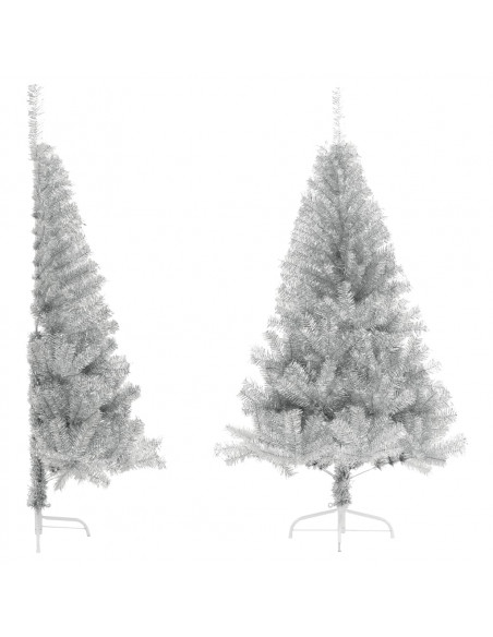 Albero di Natale a Metà con Supporto Argento 180 cm PET