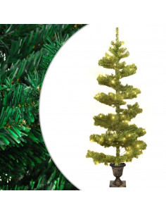 Albero di Natale Preilluminato con Vaso Verde 120 cm in PVC 2