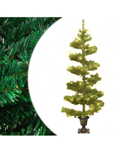 Albero di Natale Preilluminato con Vaso Verde 120 cm in PVC