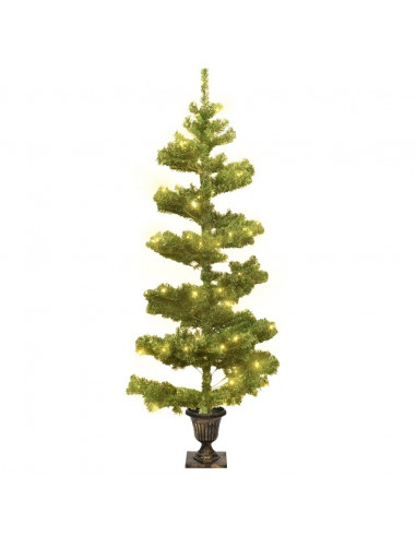 Albero di Natale Preilluminato con Vaso Verde 120 cm in PVC