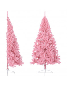 Albero di Natale Artificiale a Metà con Supporto Rosa 240cm PVC 2