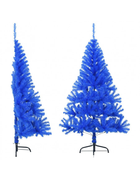 Albero di Natale Artificiale a Metà con Supporto Blu 120 cm PVC