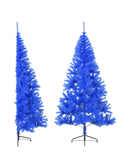 Albero di Natale Artificiale a Metà con Supporto Blu 210 cm PVC