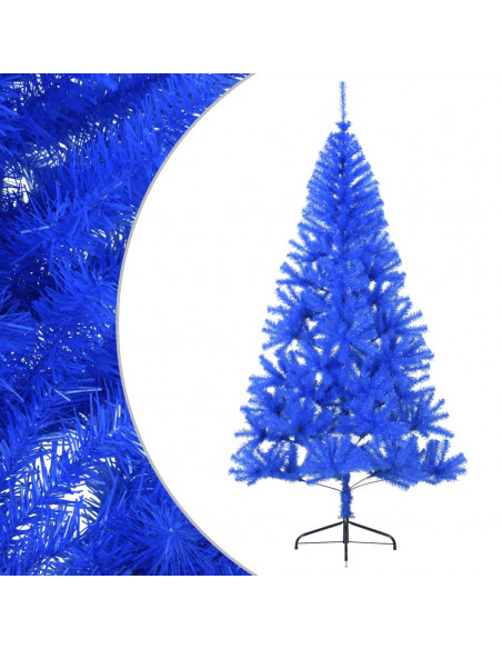 Albero di Natale Artificiale a Metà con Supporto Blu 210 cm PVC