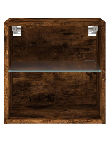 Comodino con Luci LED a Parete Rovere Fumo