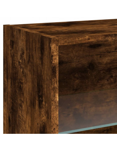 Comodino con Luci LED a Parete Rovere Fumo