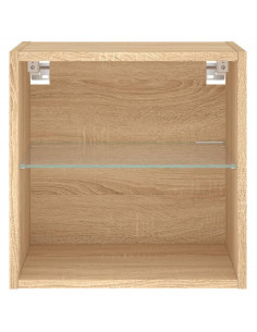 Comodino con Luci LED a Parete Rovere Sonoma 2