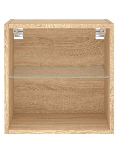 Comodino con Luci LED a Parete Rovere Sonoma