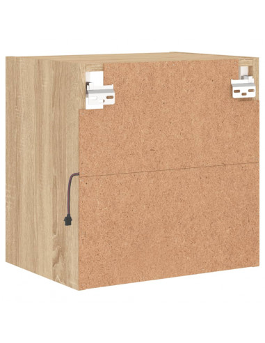 Comodino con Luci LED a Parete Rovere Sonoma