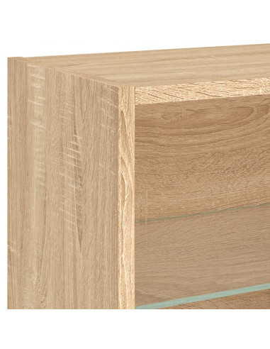 Comodino con Luci LED a Parete Rovere Sonoma