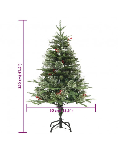 Albero di Natale Preilluminato con Pigne Verde 120 cm PVC e PE