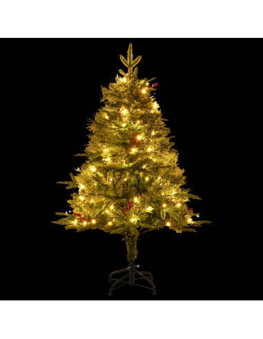 Albero di Natale Preilluminato con Pigne Verde 120 cm PVC e PE