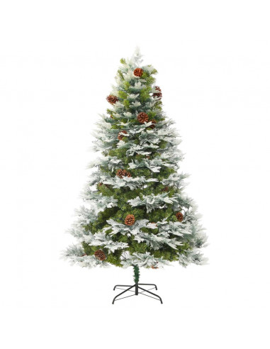 Albero di Natale Preilluminato con Pigne Verde 195 cm PVC e PE