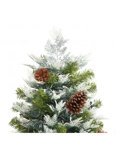 Albero di Natale Preilluminato con Pigne Verde 195 cm PVC e PE
