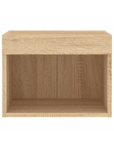 Comodino con Luci LED a Parete Rovere Sonoma