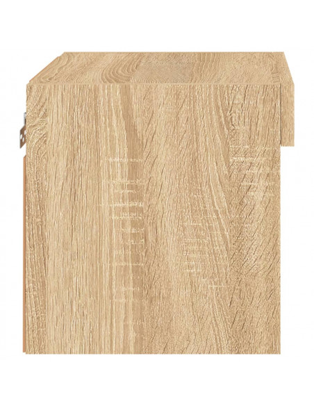 Comodino con Luci LED a Parete Rovere Sonoma