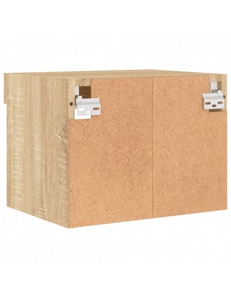 Comodino con Luci LED a Parete Rovere Sonoma