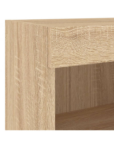 Comodino con Luci LED a Parete Rovere Sonoma