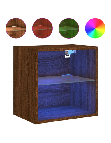 Comodini con Luci LED a Parete 2pz Rovere Marrone