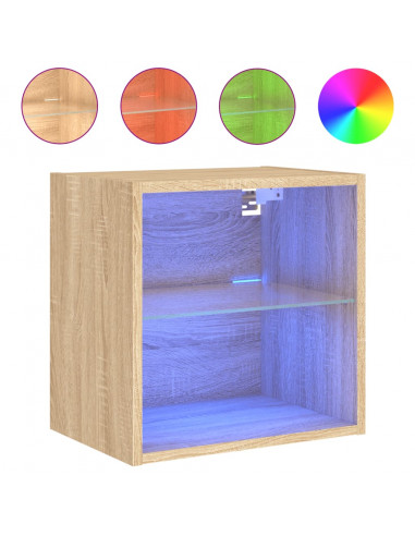 Comodini con Luci LED a Parete 2pz Rovere Sonoma